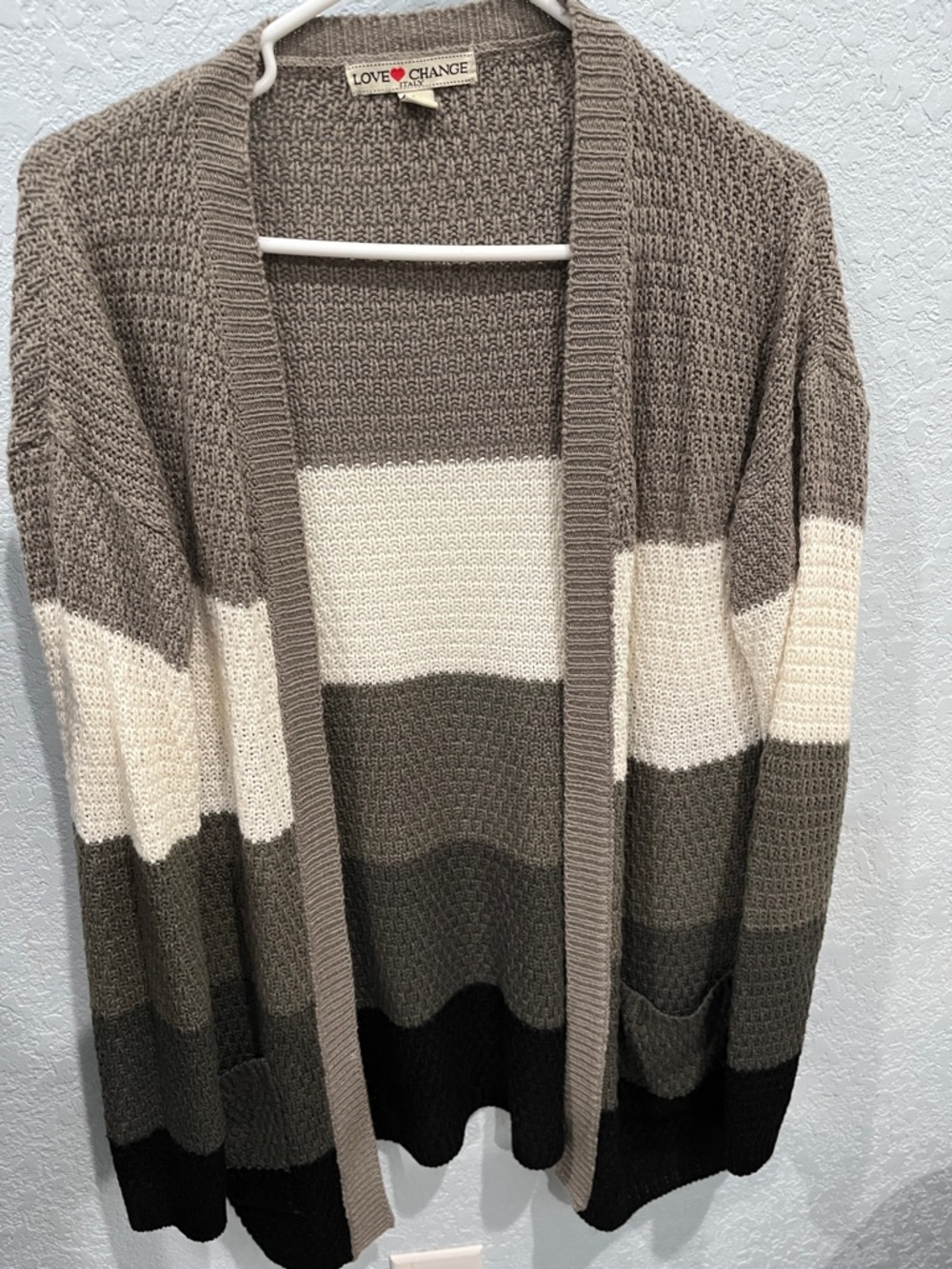 Striped Open-Front Women's Sweater Cardigan - Taupe, Cream, Olive, Black